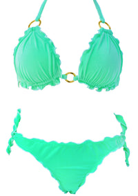 Triangel-Bikini Jade Gold aus jadegrünem Samt mit goldenem Ring